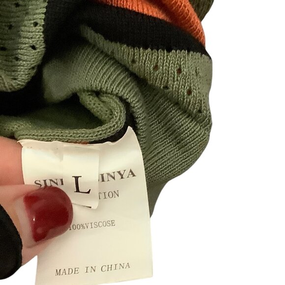 Cruise Knit Men Short Sleeve Button-Up Shirt Large Green Orange Viscose Vintage - Picture 5 of 8